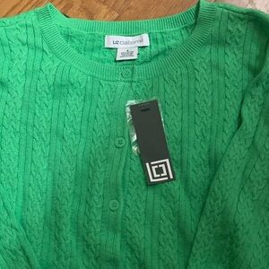 Liz Claiborne Bright Green Cable Knit Cardigan